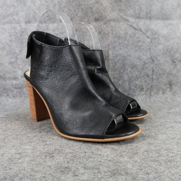 Steve Madden Shoes Womens 6 Booties Fashion Open Toe Ankle Strap Leather Black - Picture 1 of 13